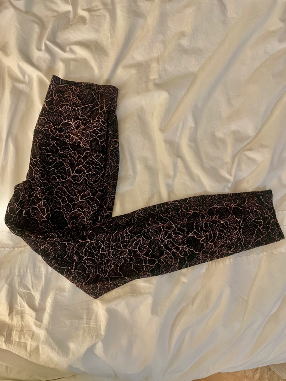lululemon athletica Black Leggings with Pink Lace-Style Print